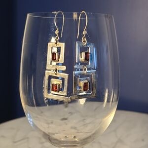 Geometric Silver Amethyst Earrings